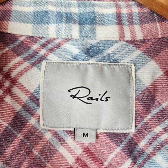 Rails Hunter Plaid Flannel Button Down Shirt Rosewood Pink Sky Blue MEDIUM - Picture 4 of 6